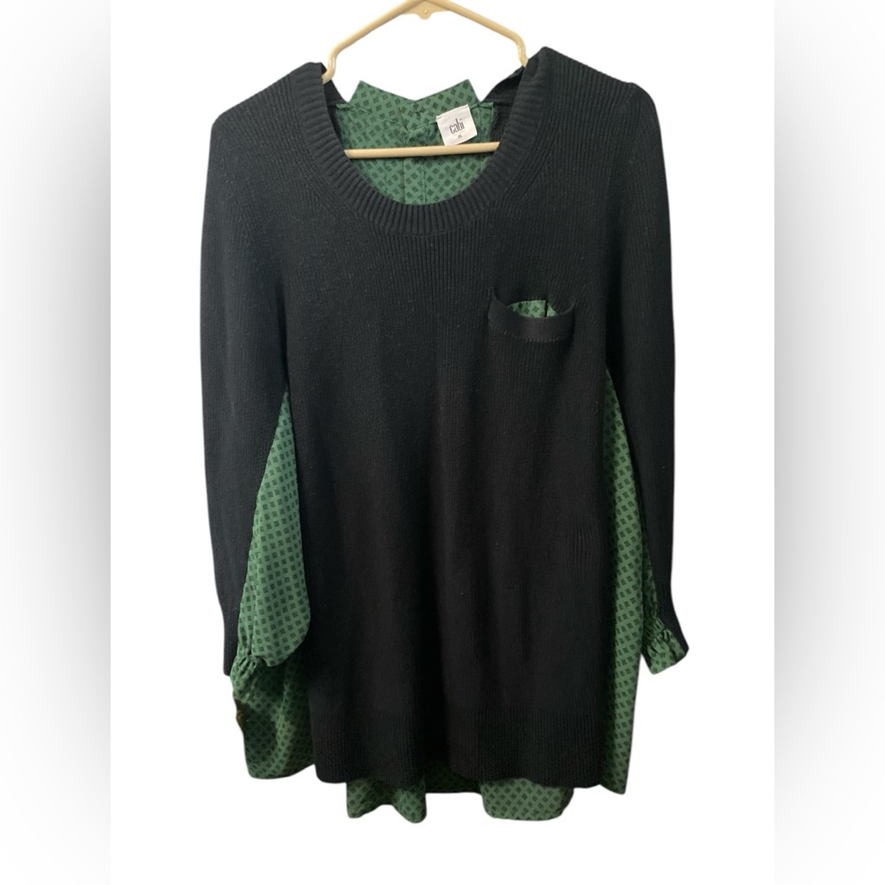 Cabi Sweater Womens Sz Med Black & Emerald Green Get Together 100% Cotton 3520